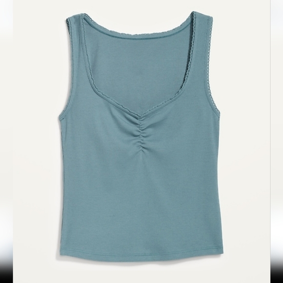 Old Navy: Cinched Rib-Knit Crop Tank Top w/Lace Trim, PENSIVE BLUE, XXL, BNWT - Picture 3 of 14